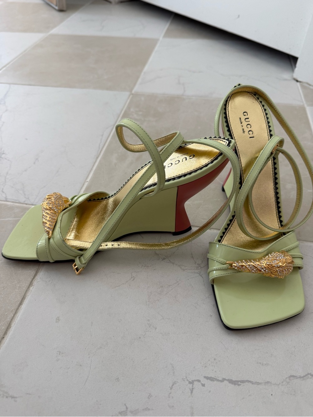 Gucci Green Crystal Embellished High Heel Sandals – Size 37